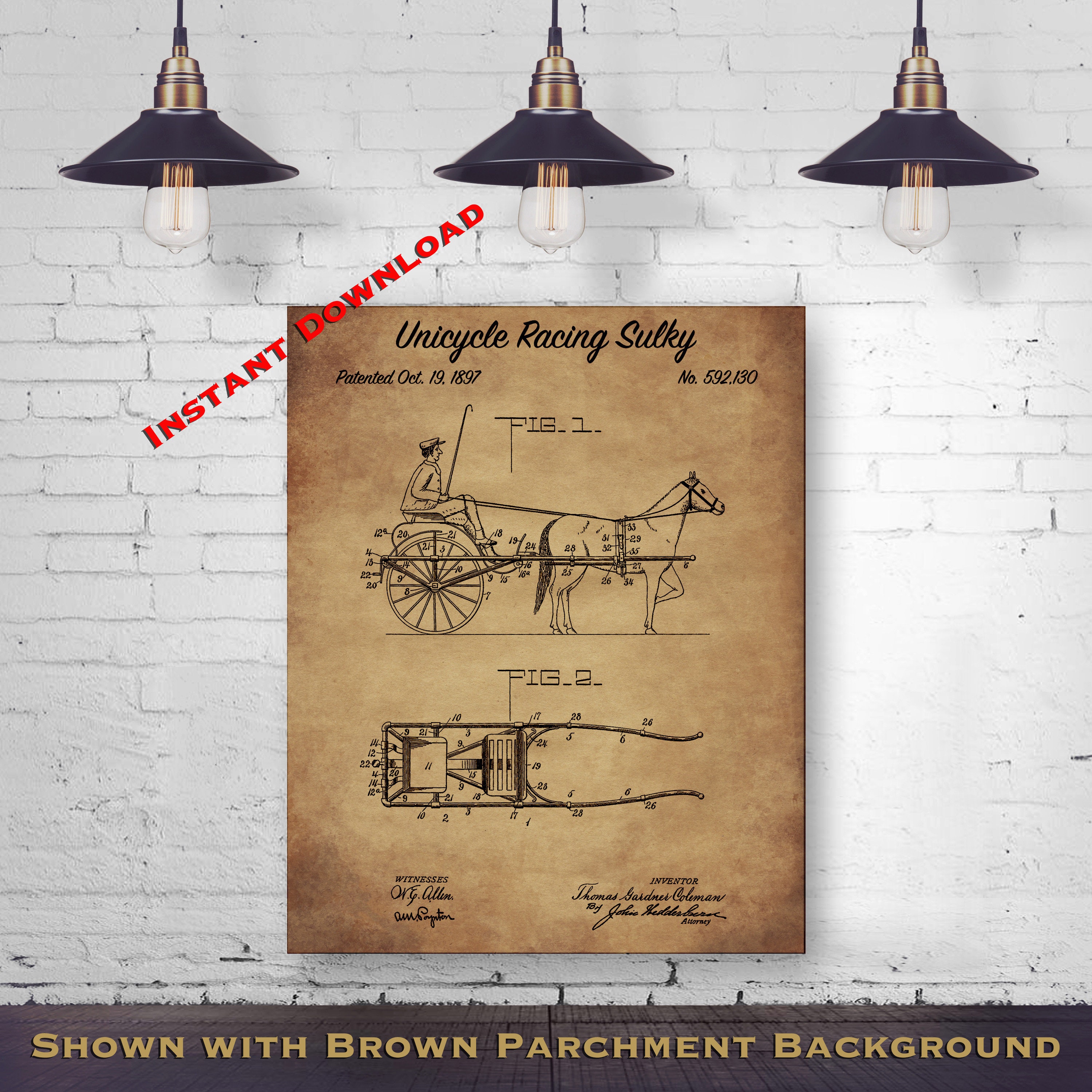 Horse Racing Gift Art Digital Download Patent 1897 Race Horse Starter 8x10 Printable Patent Print Antique Printable Download