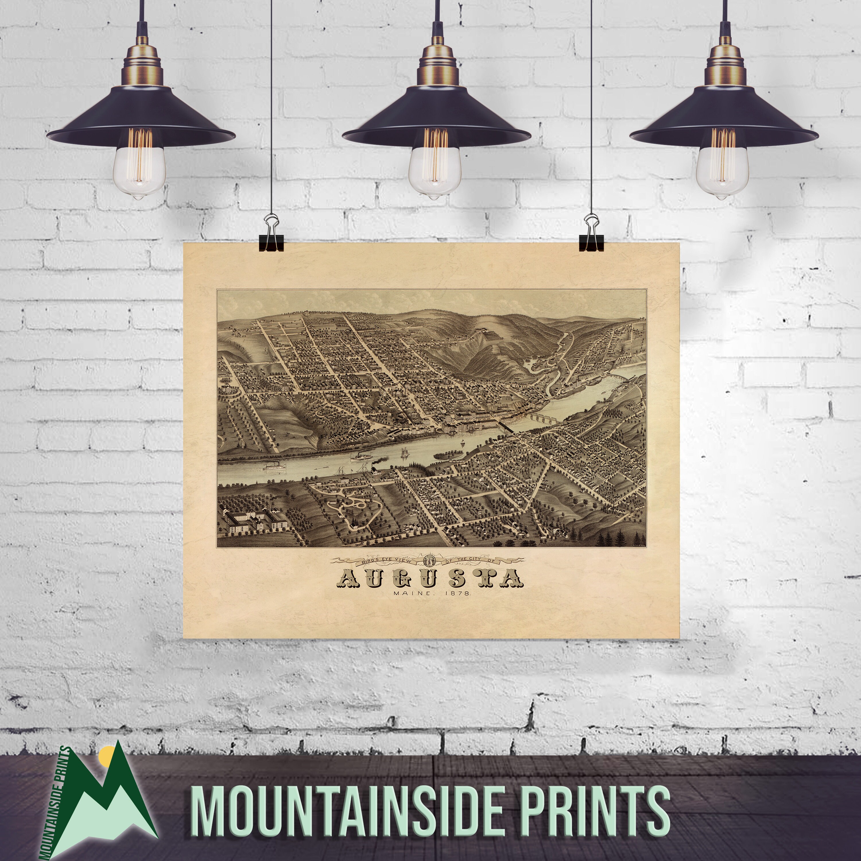 Augusta Maine Map Print Panoramic Map Print Vintage City | Etsy