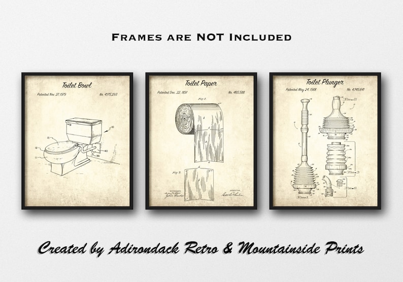 Bathroom Patent Print Set of 3 Bathroom Patent Posters | Etsy