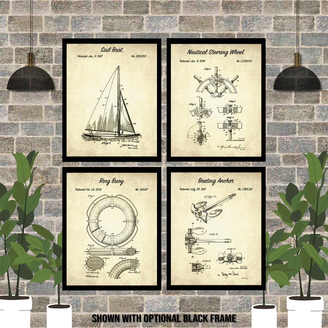 Set of 4 Sailing Patent Prints Sailing Posters Nautical Wall Hangings