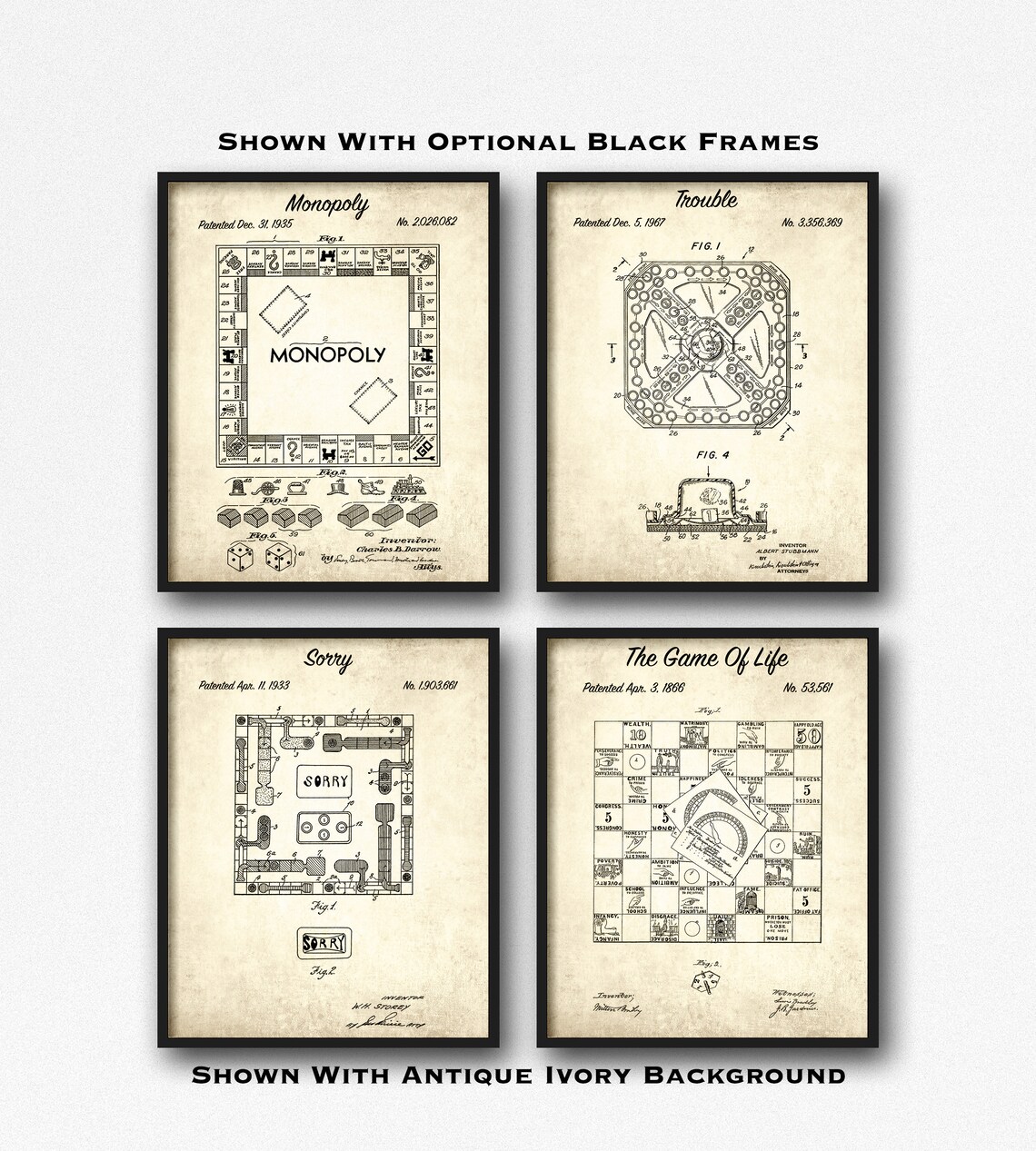 Board Game Patent Print Set of 4 Retro Board Game Patent | Etsy