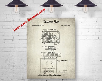 Vintage Music Decor Printable Download 1971 Cassette Tape 8x10 Printable Patent Print Audio Storage Blueprint Digital Download