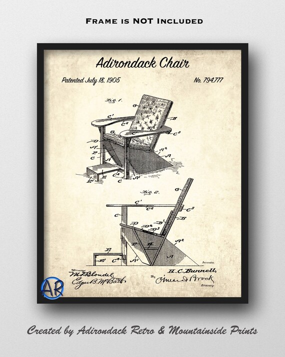 Adirondack Chair Patent Art Print 1905 Adirondack Chair Etsy