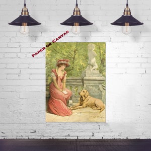 Vintage Dog Wall Art Sympathy Art Print Reproduction c.1895 by C Woman With Her Dog Vintage Dog Canvas Print Becker Dog Lover Gift