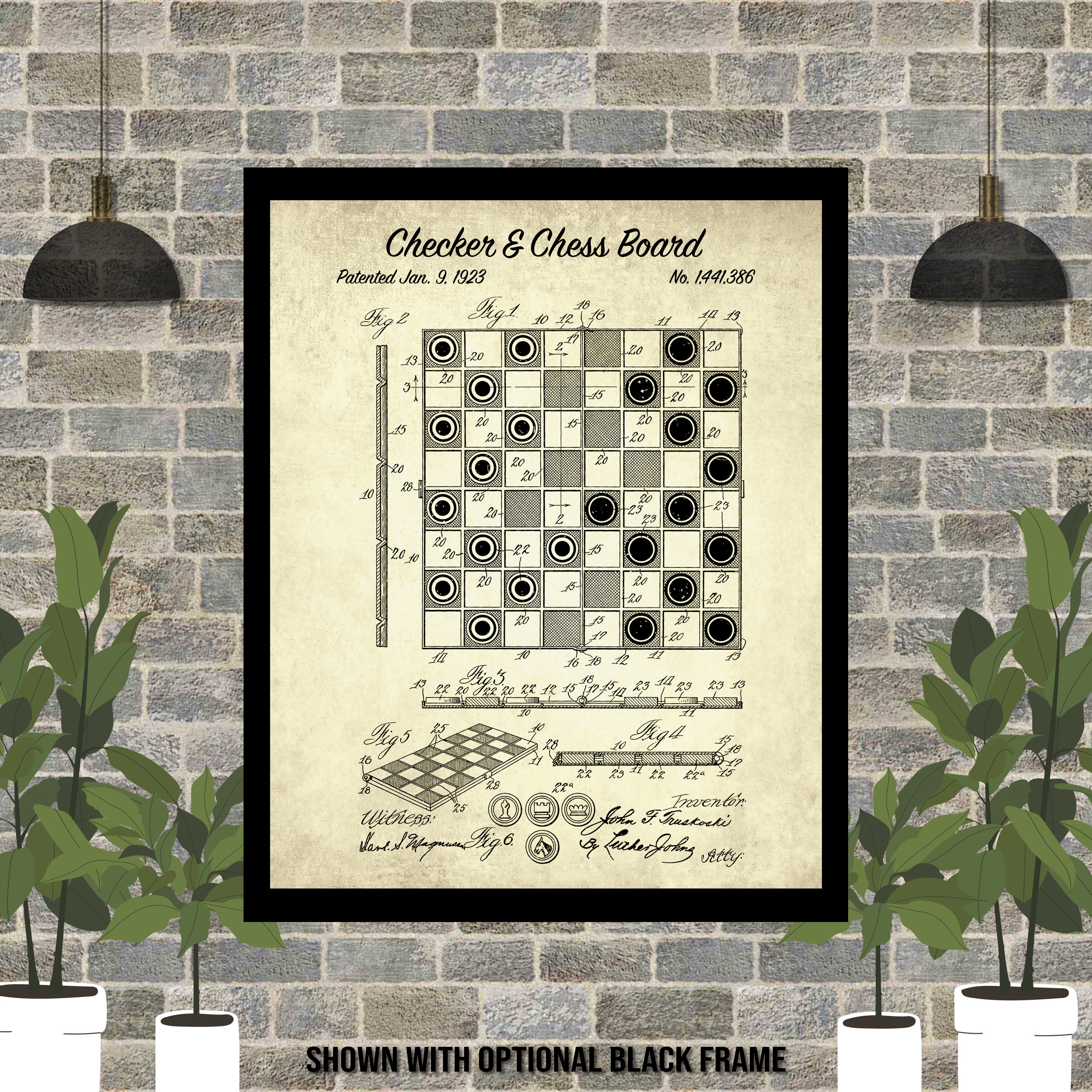 1923 Checker Board Patent Print - Chess board Poster - Checkers Game Drawing  - Game Room Decor - Parlor Game - Checker board Drawing