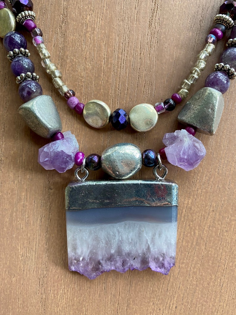 Raw amethyst and Tibetan silver necklace