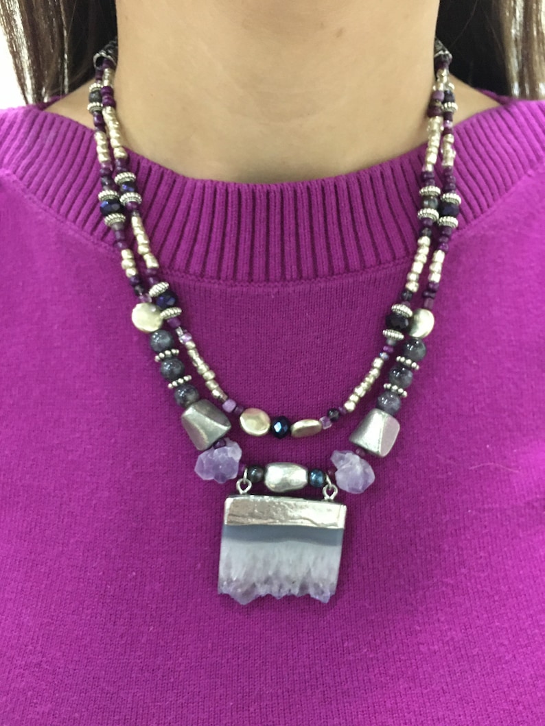 Raw amethyst and Tibetan silver necklace