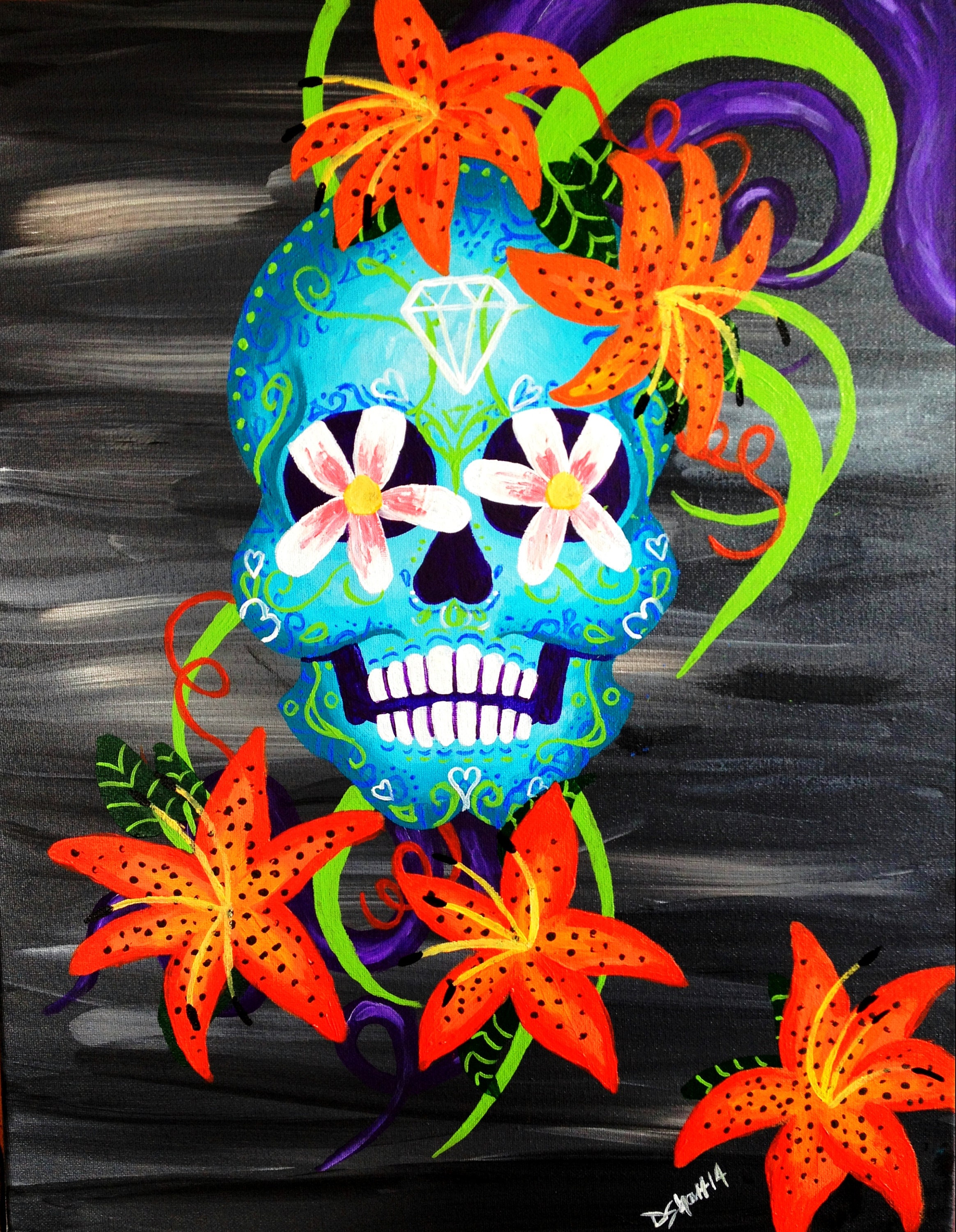 Acrylic Sugar Skull Painting 16 X 20 Etsy