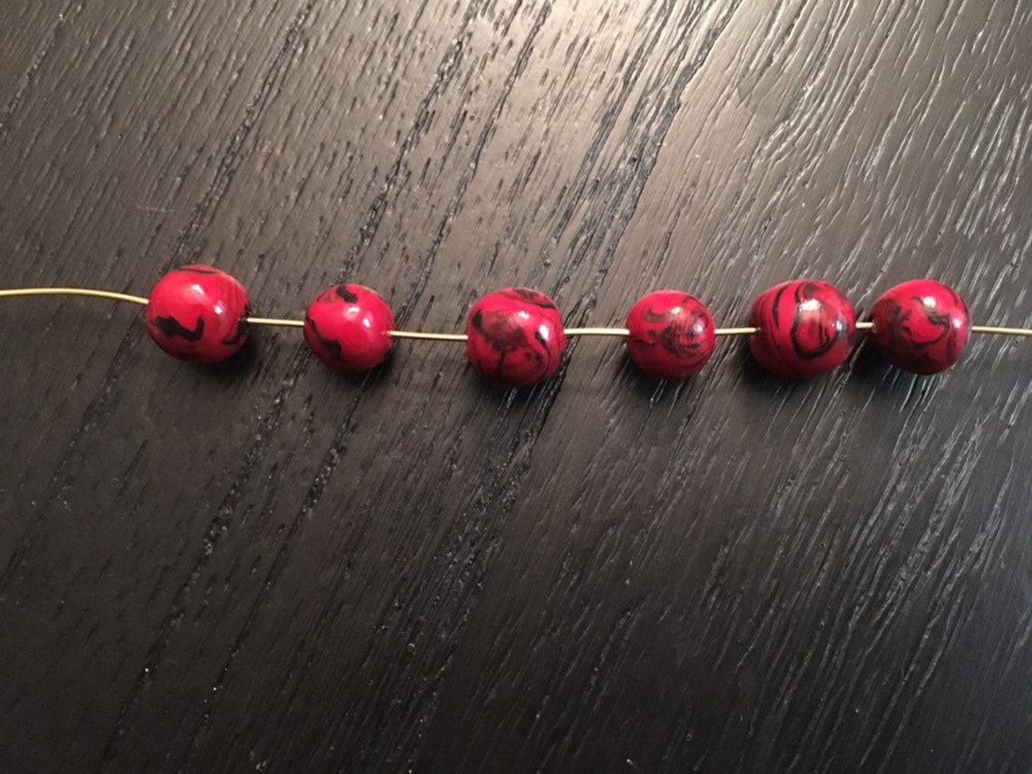 Handmade Red and Black Round Beads Etsy