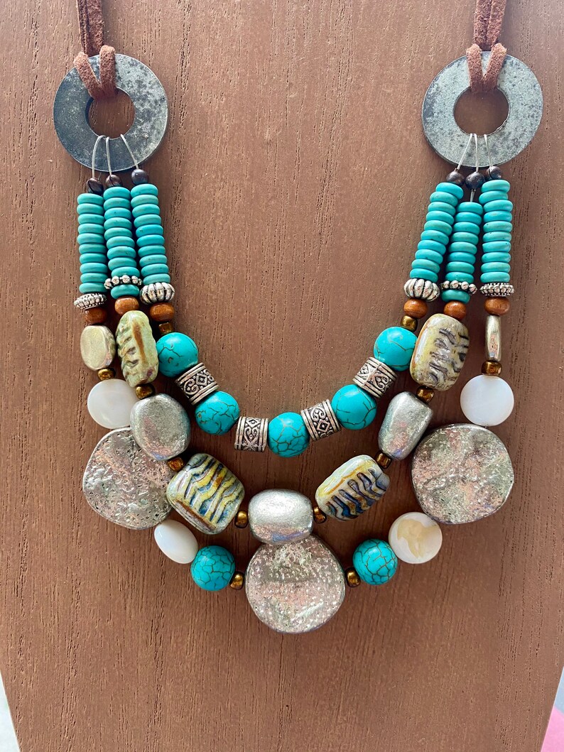 Upcycled turquoise and Tibetan silver necklace