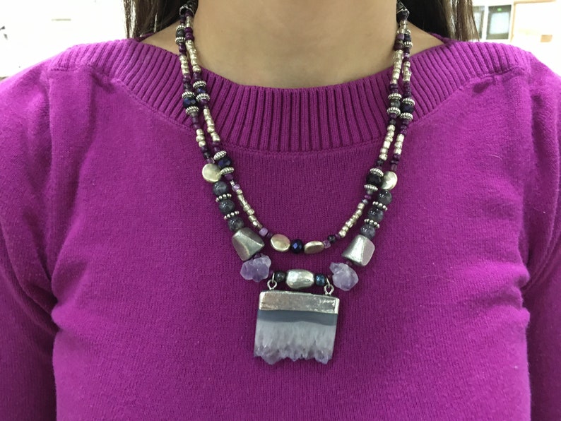 Raw amethyst and Tibetan silver necklace