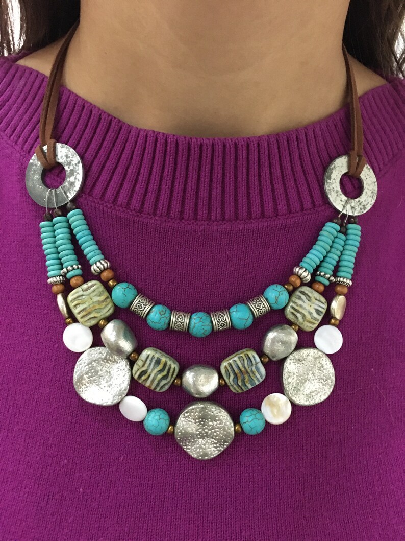 Upcycled turquoise and Tibetan silver necklace