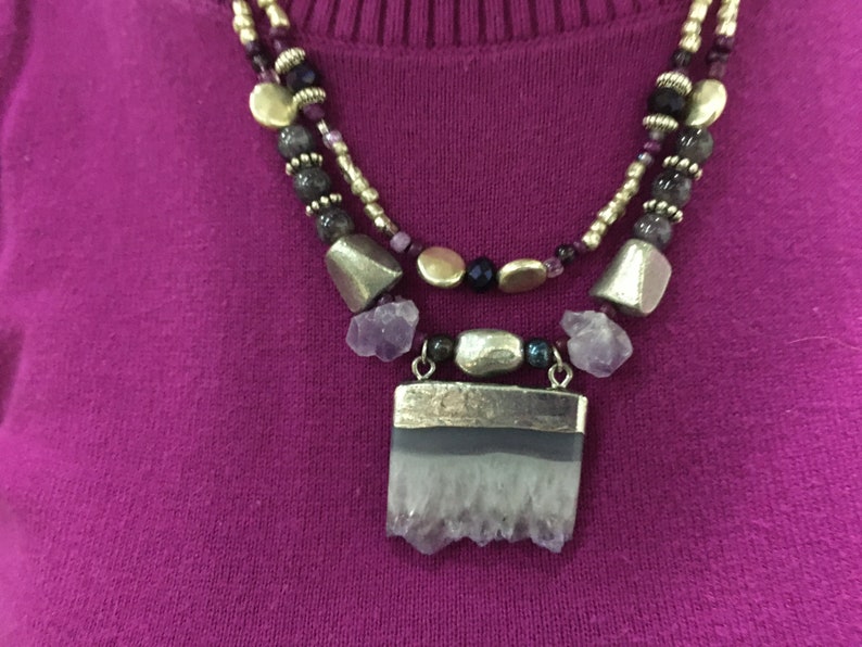 Raw amethyst and Tibetan silver necklace