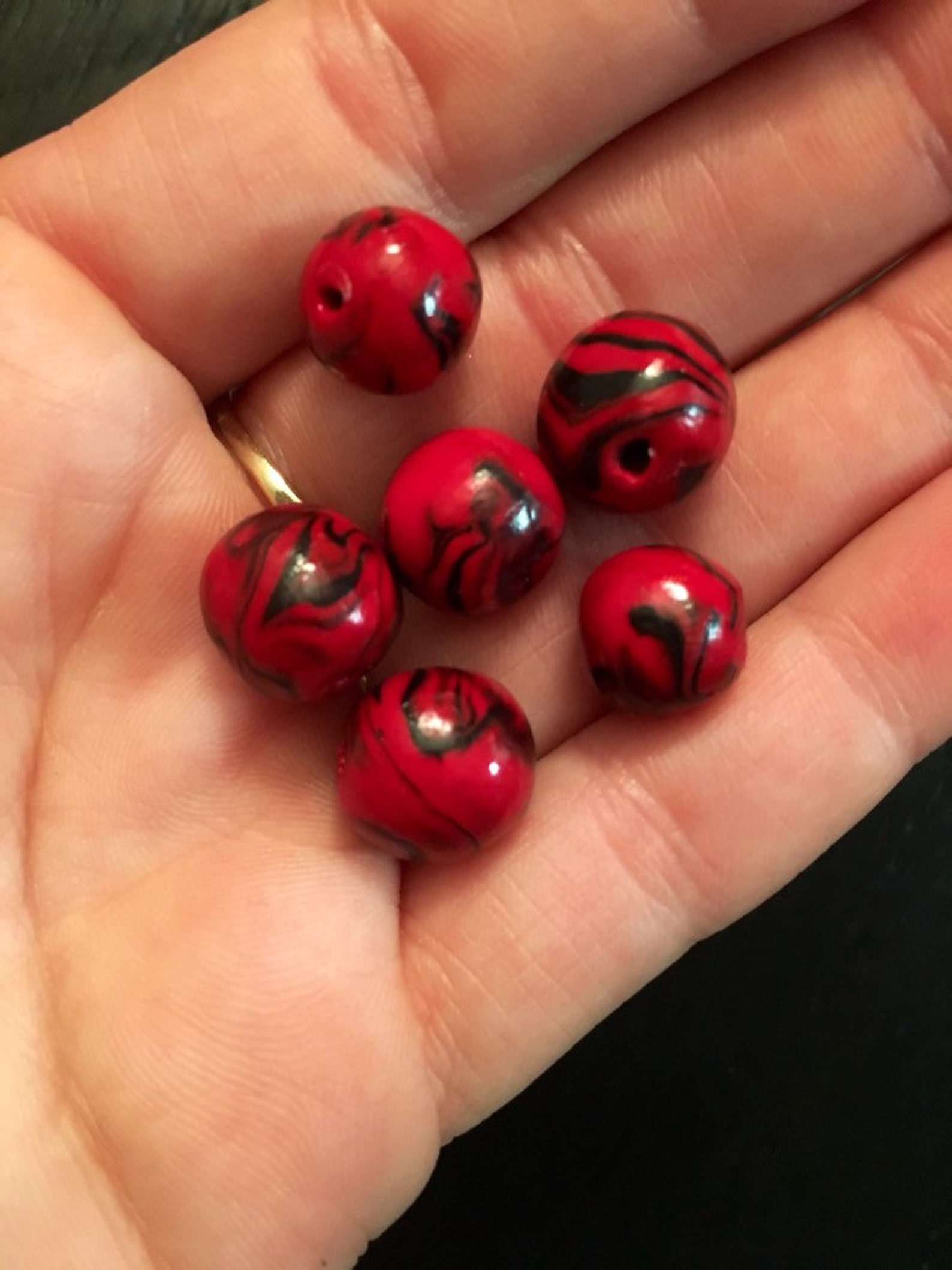 Handmade Red and Black Round Beads Etsy
