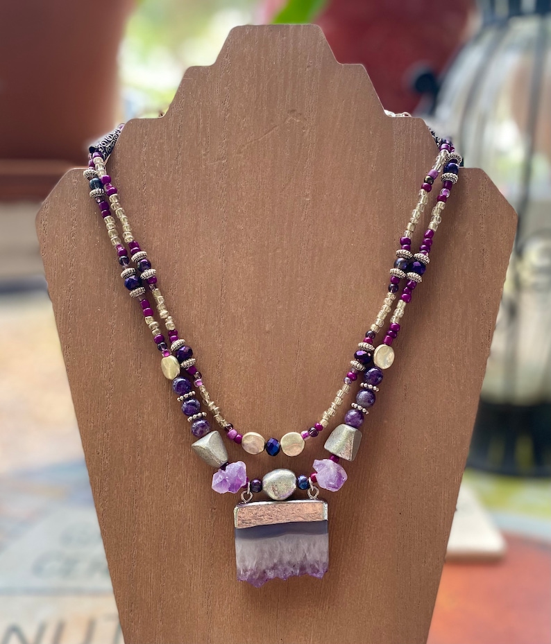 Raw amethyst and Tibetan silver necklace