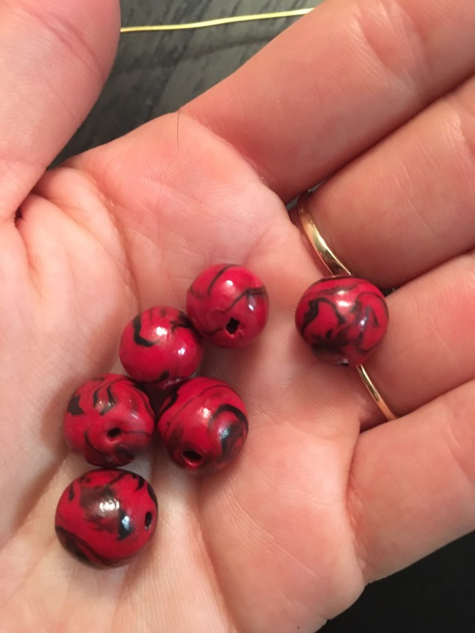 Handmade Red and Black Round Beads Etsy