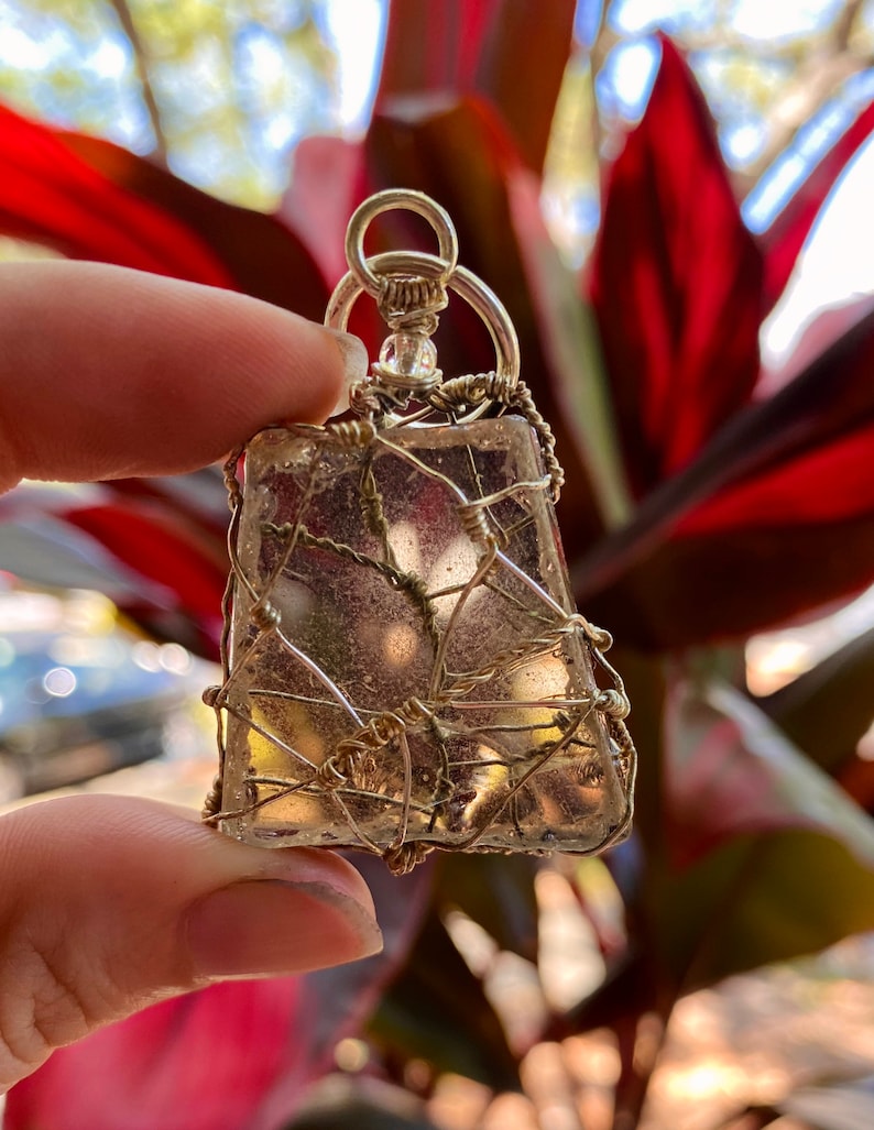 Silver wire wrapped sea glass pendant