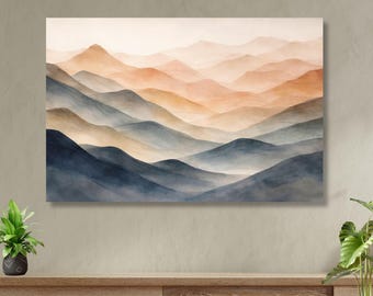 Abstract Mountain Landscape Wall Art, Minimalist Nature Poster, Neutral Earth Tone, Modern Mountain Decor