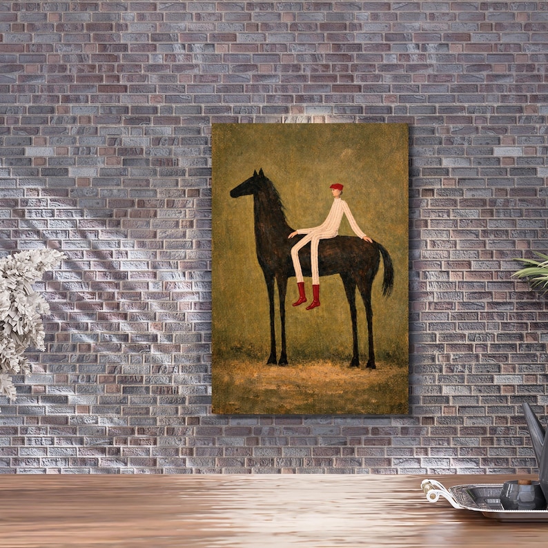 Vintage Abstract Horse Rider Painting Minimalist Equestrian Wall Art vintage-abstract-horse-rider-painting-minimalist-equestrian-wall-art