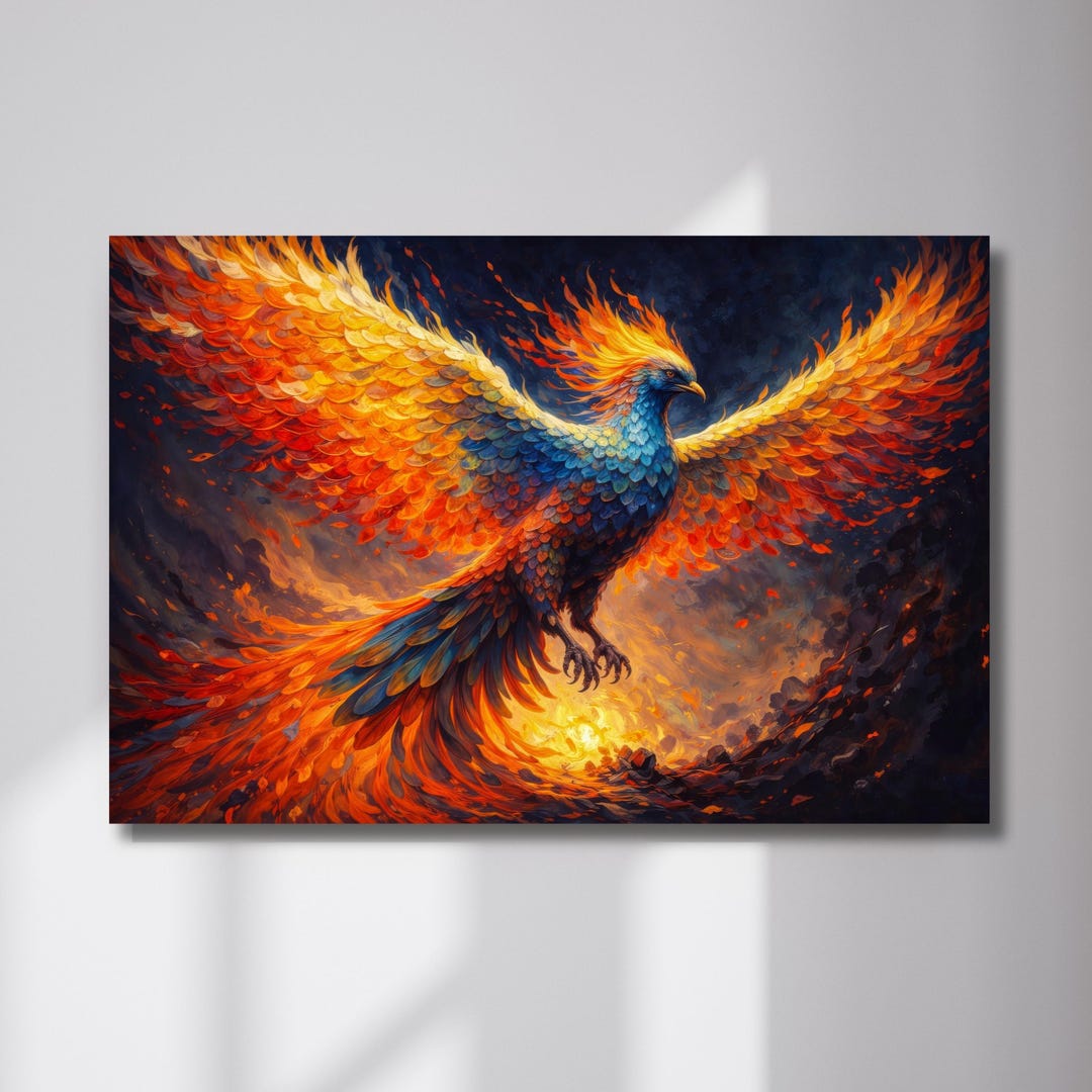 Phoenix Rising Wall Art – Mythical Fire Bird Print – Fantasy Phoenix ...