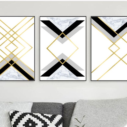 Set of 5 Printable Wall Art Set Geometric Prints Black and Etsy