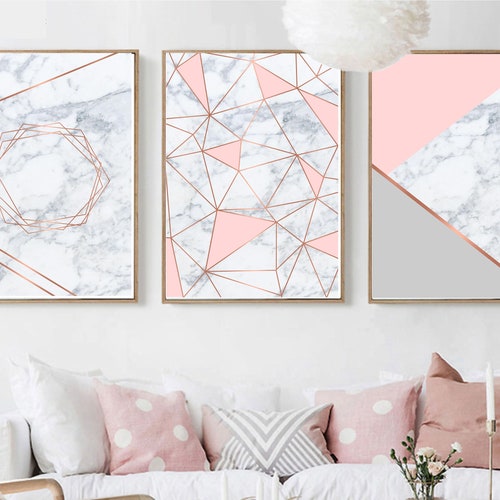 Printable Navy Rose Gold Wall Art Set of 3 Prints Bedroom Etsy