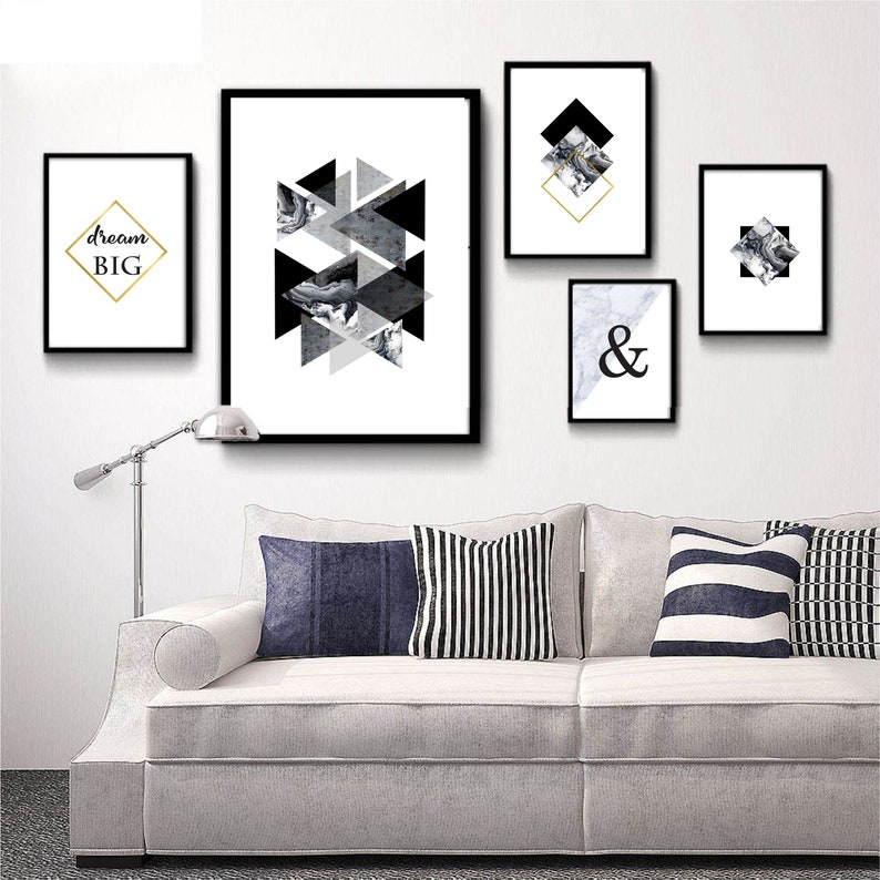 Set of 5 Printable Wall Art Set Geometric Prints Black and - Etsy