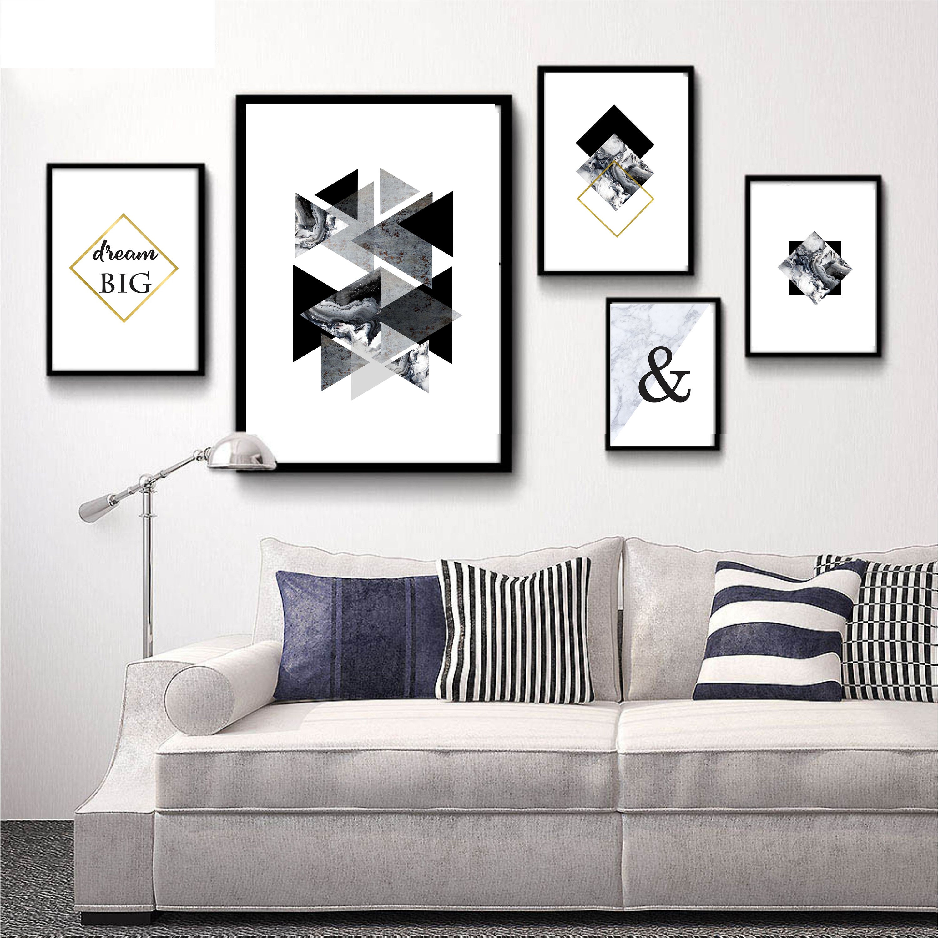 Set of 5 Printable Wall Art Set Geometric Prints Black and | Etsy