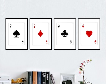 Afdrukbare muurkunst speelkaarten set van 4 azen Digital Prints afdrukbare prints Posterformaat
