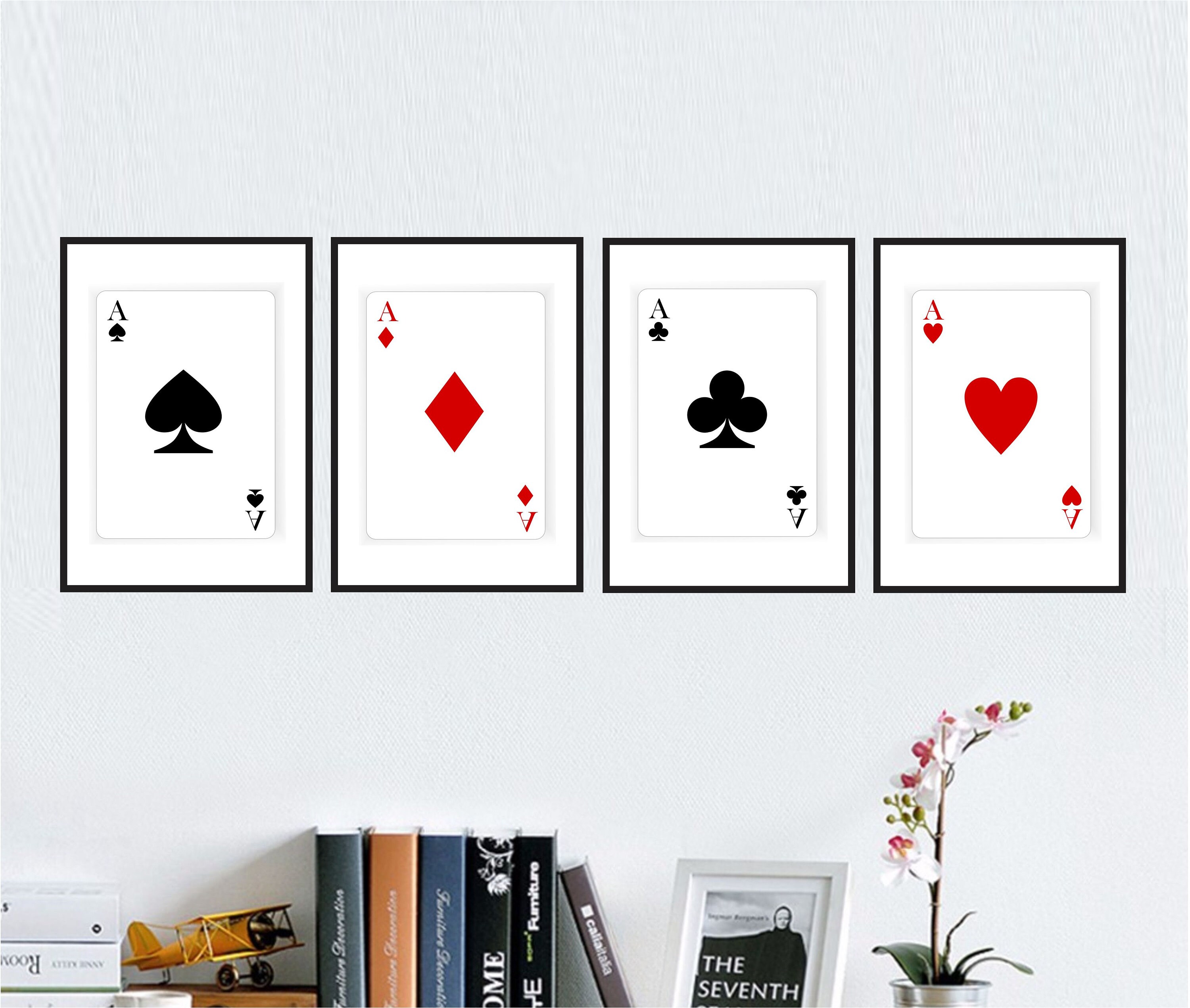 Printable Wall Art Set of 4 Ace Digital Prints Playing Cards Printables