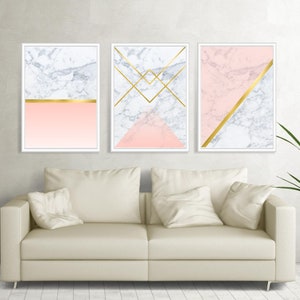 Set of 3 Geometric Prints Marble Gold Pink Printable Wall Art Set ...