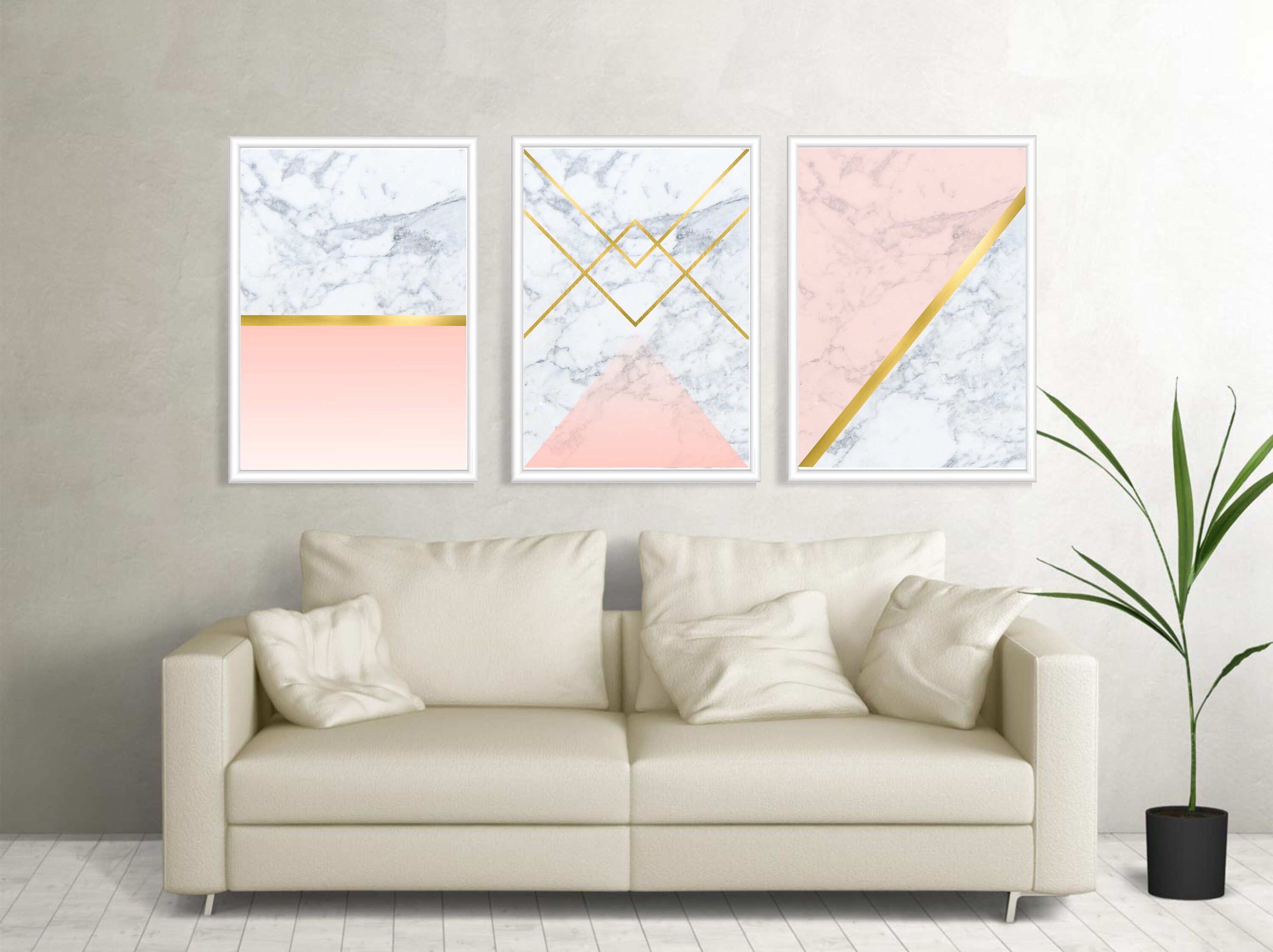 Set of 3 geometric prints marble gold pink Printable wall art | Etsy
