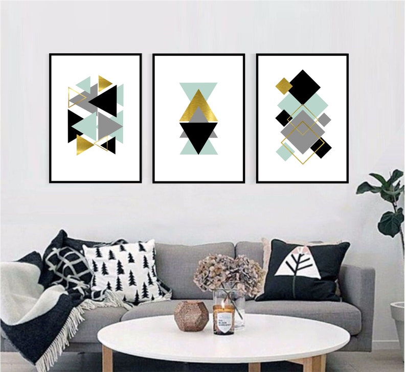 Printable Wall Art Set of 3 Digital Prints Geometric Print Etsy