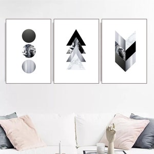 Set of 3 Geometric Prints Silver Black Gray Printable Wall Art Set ...