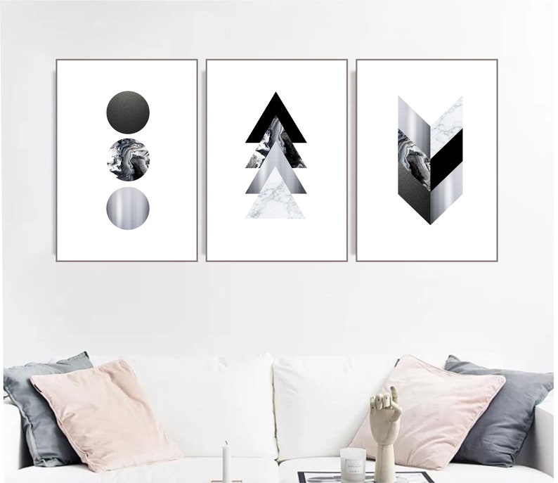 Set of 3 Geometric Prints Silver Black Gray Printable Wall Art - Etsy