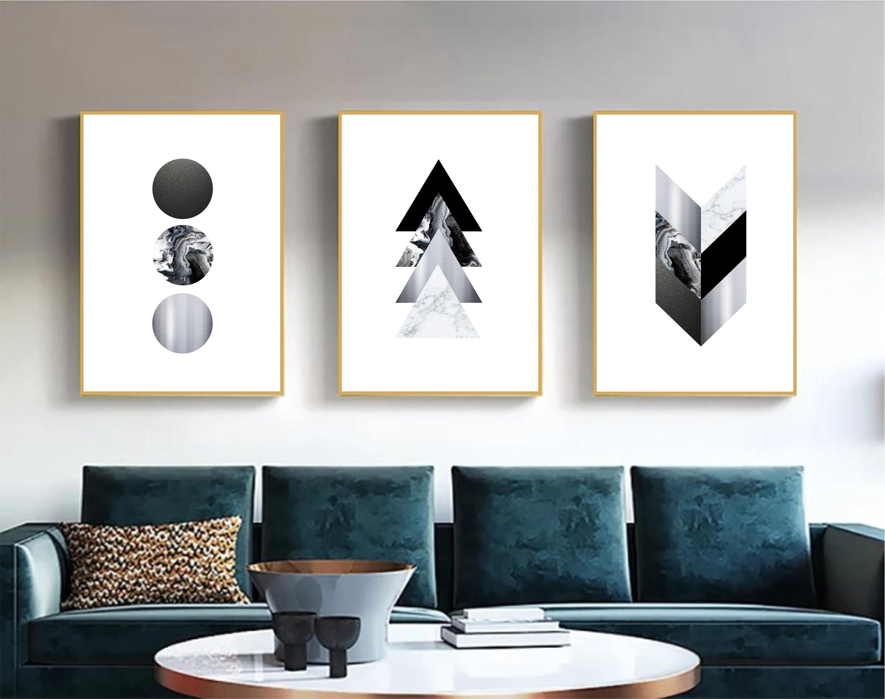 Set of 3 Geometric Prints Silver Black Gray Printable Wall Art - Etsy