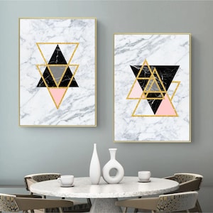 Printable wall art set of 2 Digital Prints Home decor pink gold black and white marble printable art  printable prints