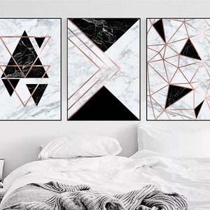 Set of 3 Geometric Prints Rose Gold Black Gray Marble Printable Wall ...