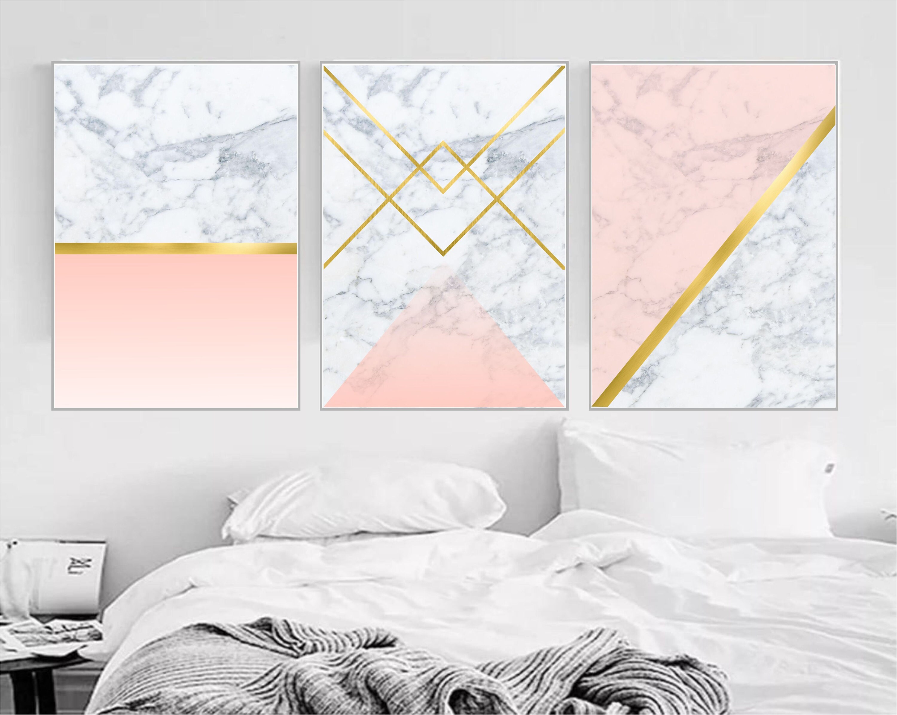 Set of 3 geometric prints marble gold pink Printable wall art | Etsy