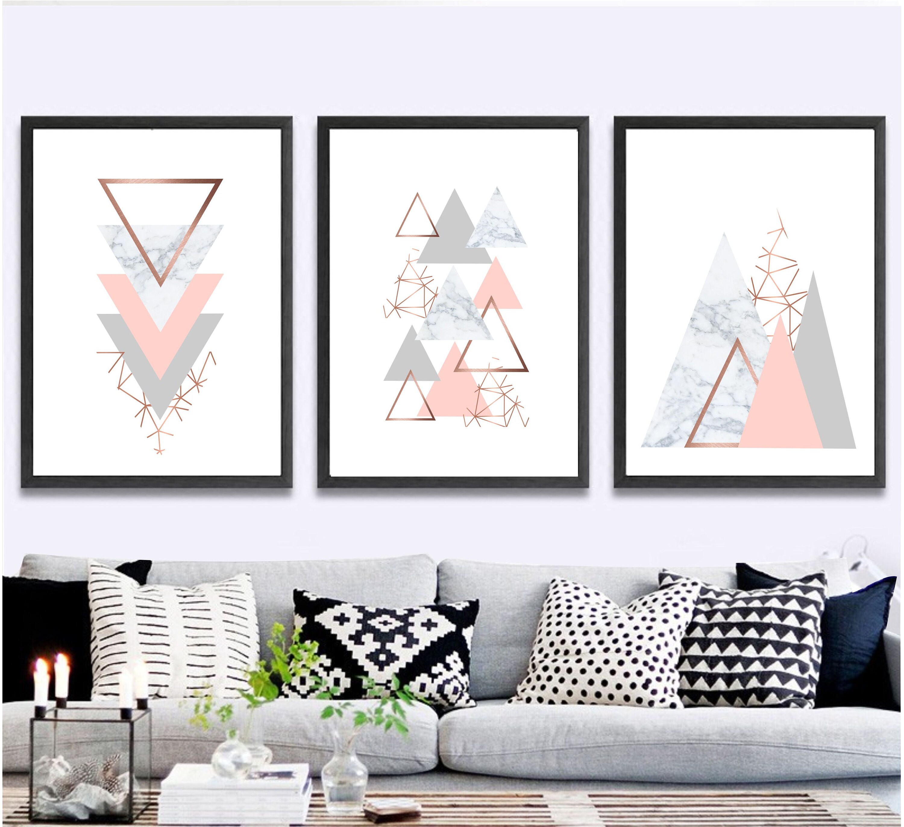 Set of 3 Geometric Print Pink Marble Gray Rose Gold Printable Etsy Canada