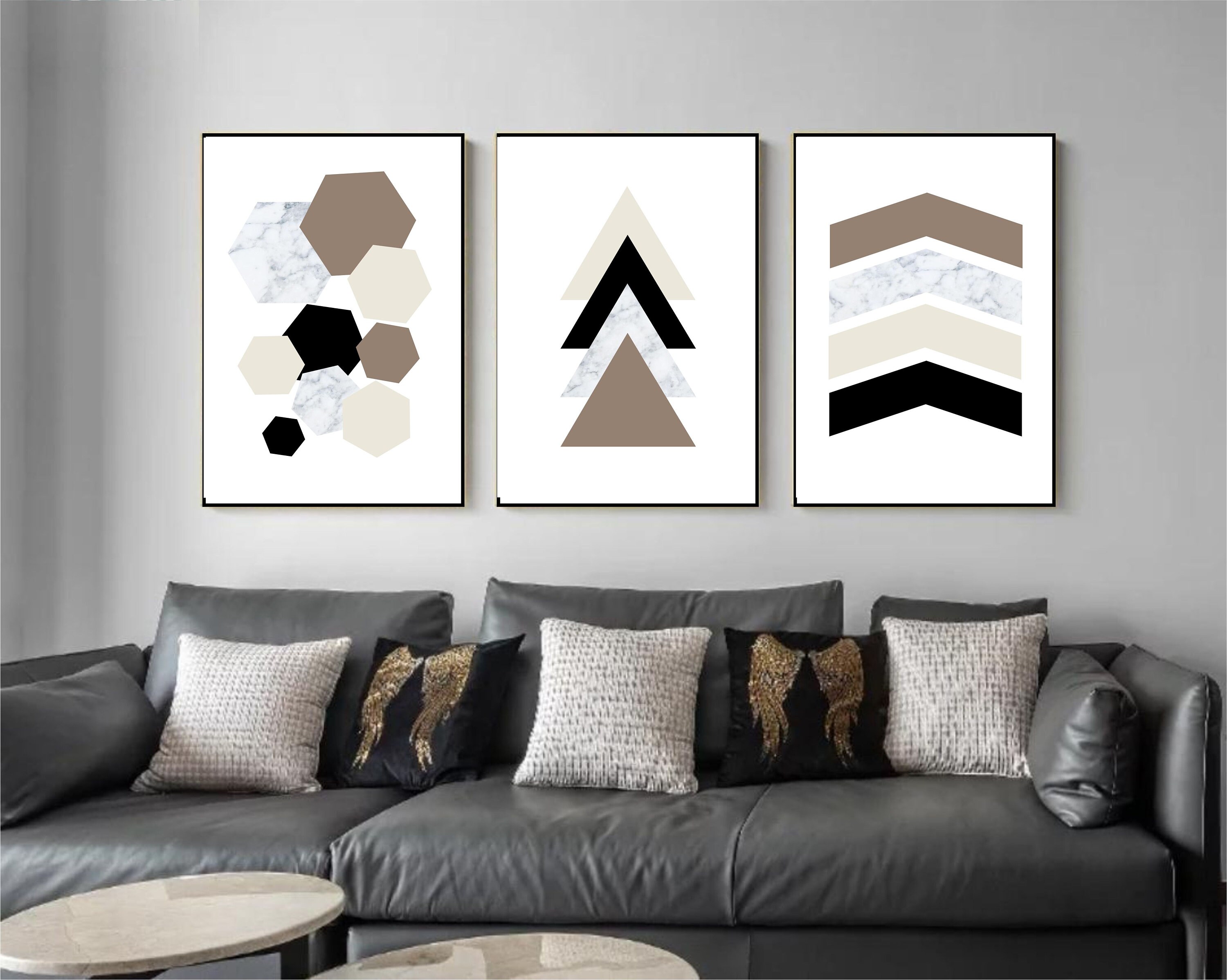 Set of 3 Geometric Prints Marble Beige Black Ten Printable Wall Art Set ...