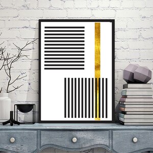 Set of 3 Geometric Prints Gold and Black Vintage Printable Wall Art Set ...