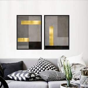 Set of 2 Geometric Prints Black and Gold Printable Wall Art Set Digital ...