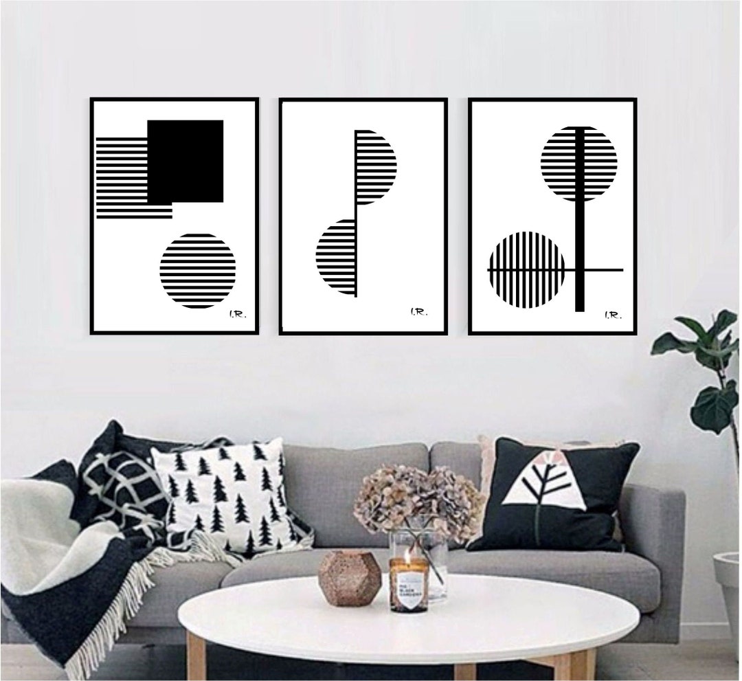 Set of 3 Black and White Printable Wall Art Set Geometric Prints ...