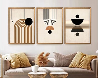 Set of 3 boho geometric prints Printable wall art set Digital Prints modern home decor bedroom