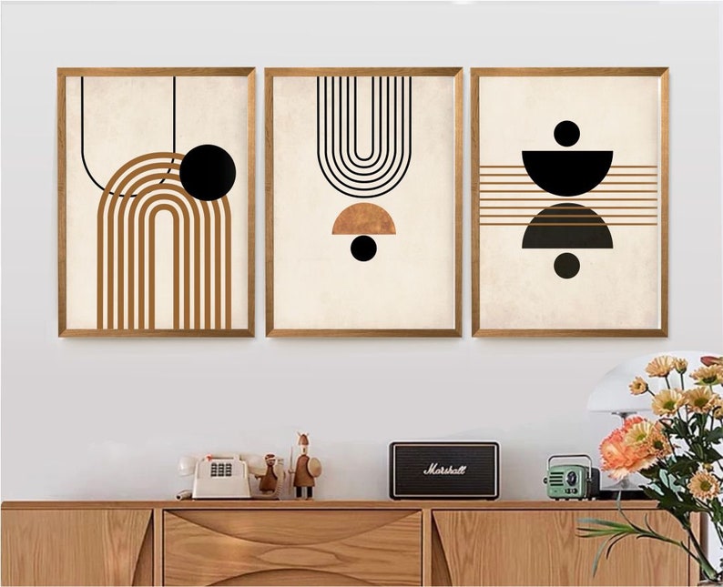 Set of 3 Boho Geometric Prints Printable Wall Art Set Digital - Etsy