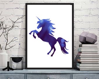 Printable art Digital Prints nusery wall art blue unicorn Pegasus printable prints