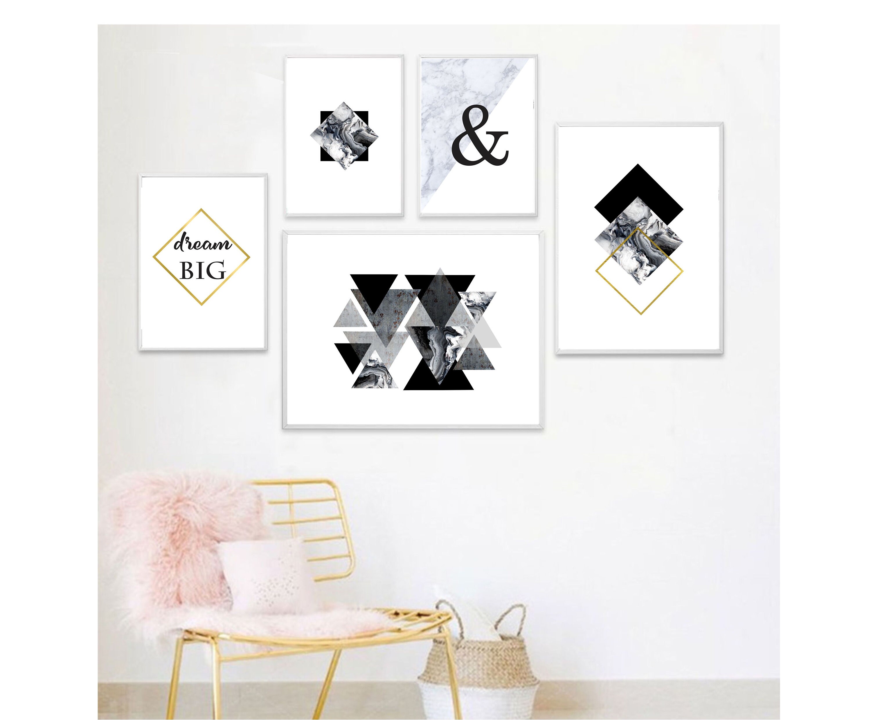 Set of 5 Printable Wall Art Set Geometric Prints Black and | Etsy