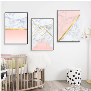 Set of 3 Geometric Prints Marble Gold Pink Printable Wall Art - Etsy