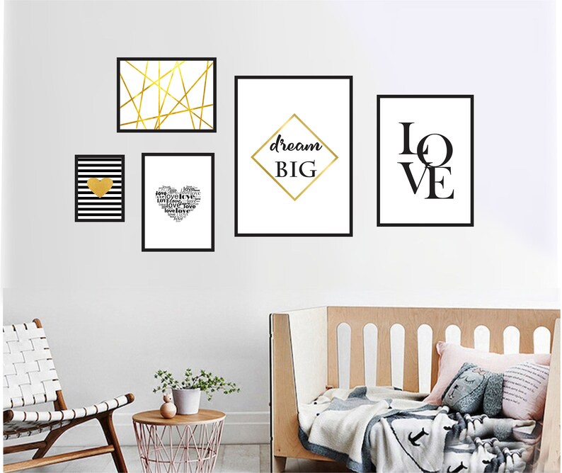 Set of 5 Printable Wall Art Set Geometric Prints Black and | Etsy